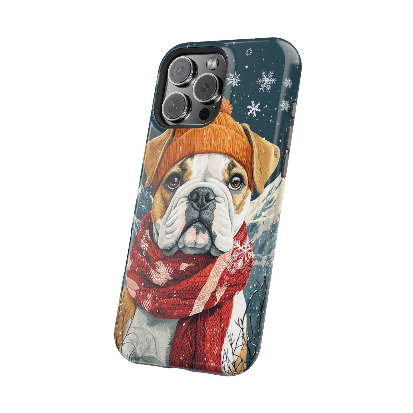 Cozy French Bulldog MagSafe iPhone Case – Rustic Fireplace Protective Cover