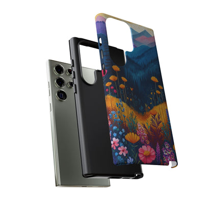 Vibrant Wildflower Mountain Samsung Galaxy Case – Bold Nature Art, Dual - Layer Protection - BOGO Cases