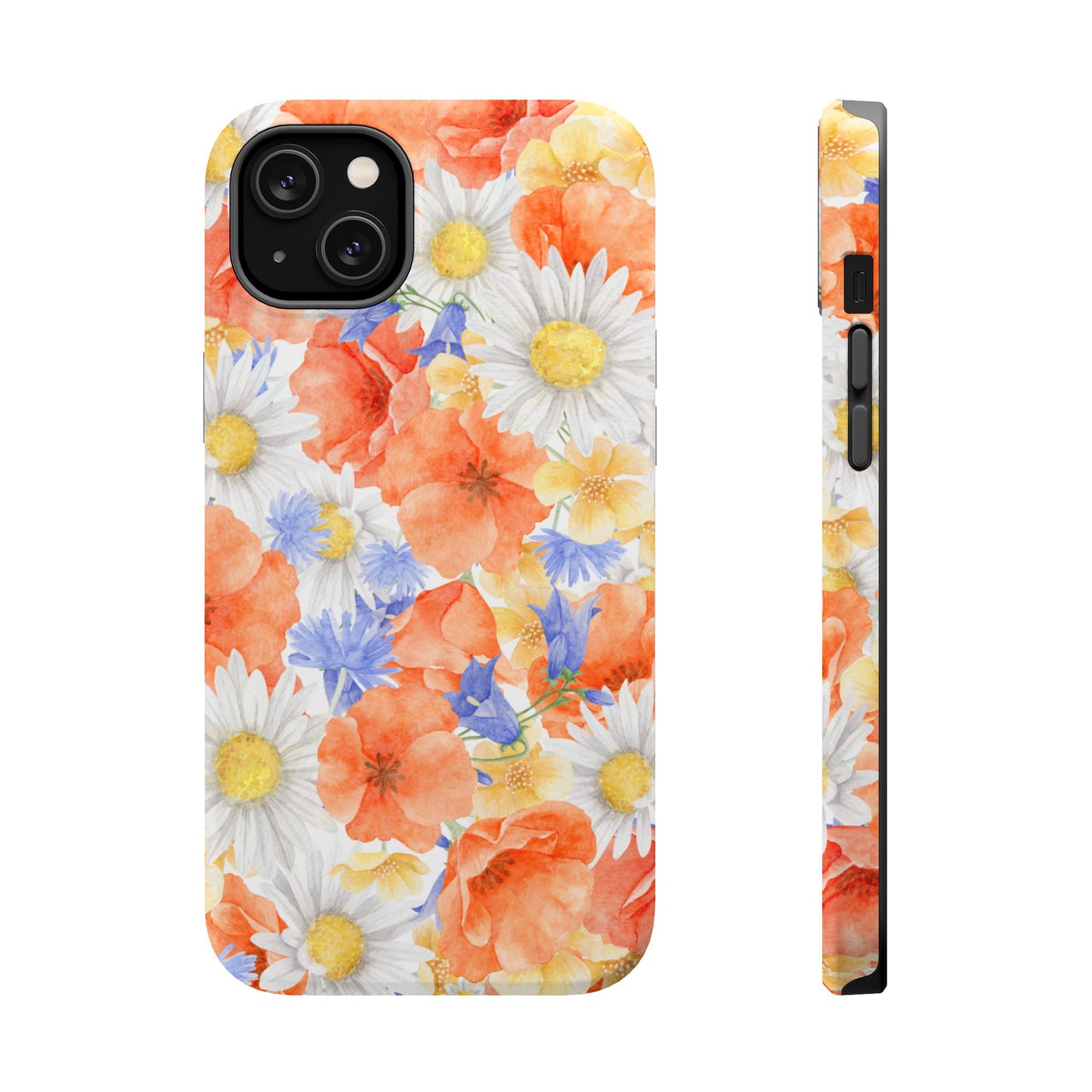 Watercolor Wildflower Pattern MagSafe iPhone Case – Durable Matte Finish with Daisy, Poppy & Cornflower Design