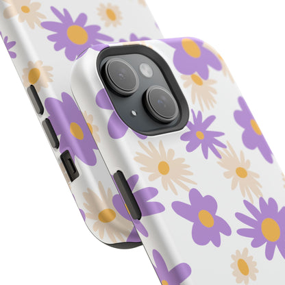 Retro Daisy Flower MagSafe iPhone Case – Pastel Purple & Cream Floral Design with Matte Finish