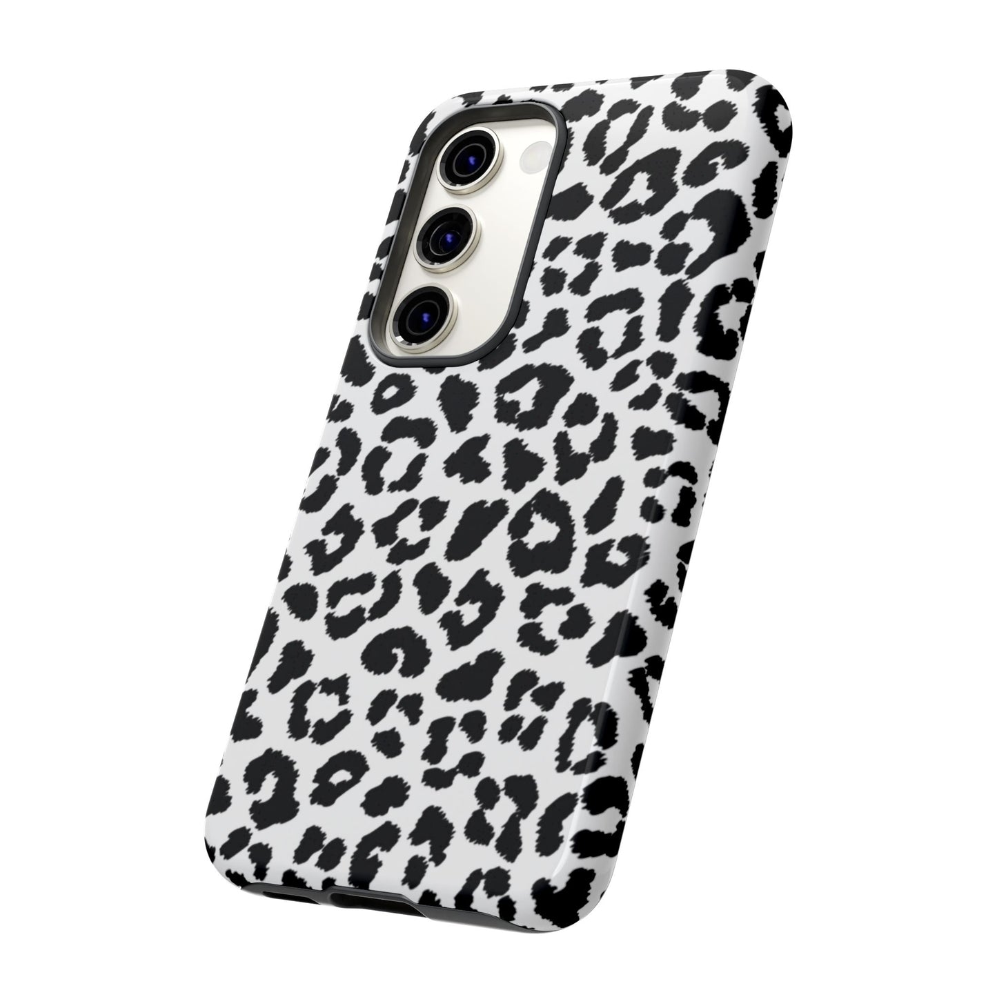 Monochrome Leopard Print Tough Samsung Galaxy Case – Classic Black and White Design with Dual-Layer Protection