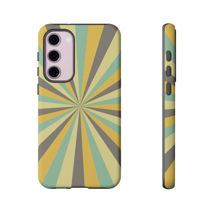 Vintage Sunburst Rays Samsung Galaxy Case – Bold 70s-Inspired Burst in Yellow, Mint, and Gray