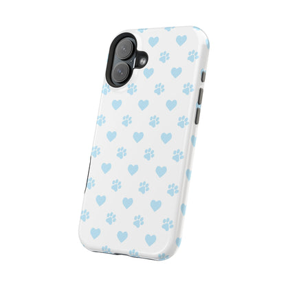 Light Blue Paw Prints & Hearts – MagSafe iPhone Case for Pet Lovers