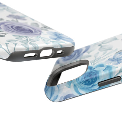 Elegant Blue & Violet Roses MagSafe Case – Artistic Floral Protection with Magnetic Charging Compatibility