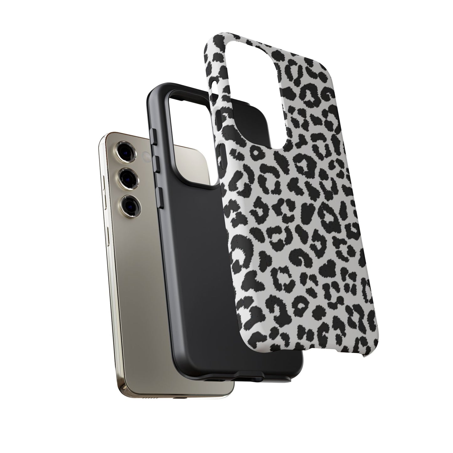 Monochrome Leopard Print Tough Samsung Galaxy Case – Classic Black and White Design with Dual-Layer Protection