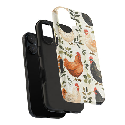 iPhone Case: Vintage Chicken Farmhouse Case – Rustic Leaves Design