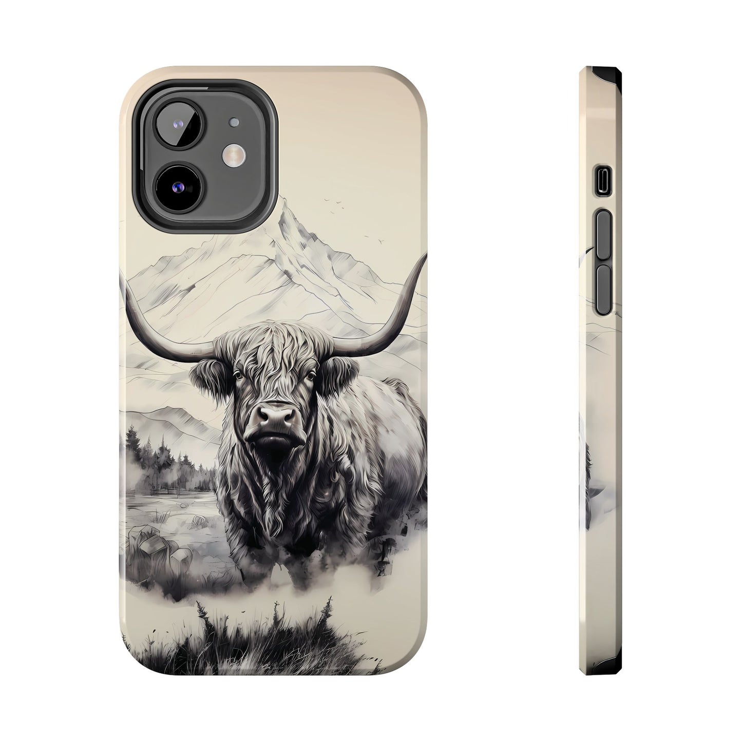 Highland Cow with Majestic Mountain Valley Backdrop | Western Cowgirl Phone Cases