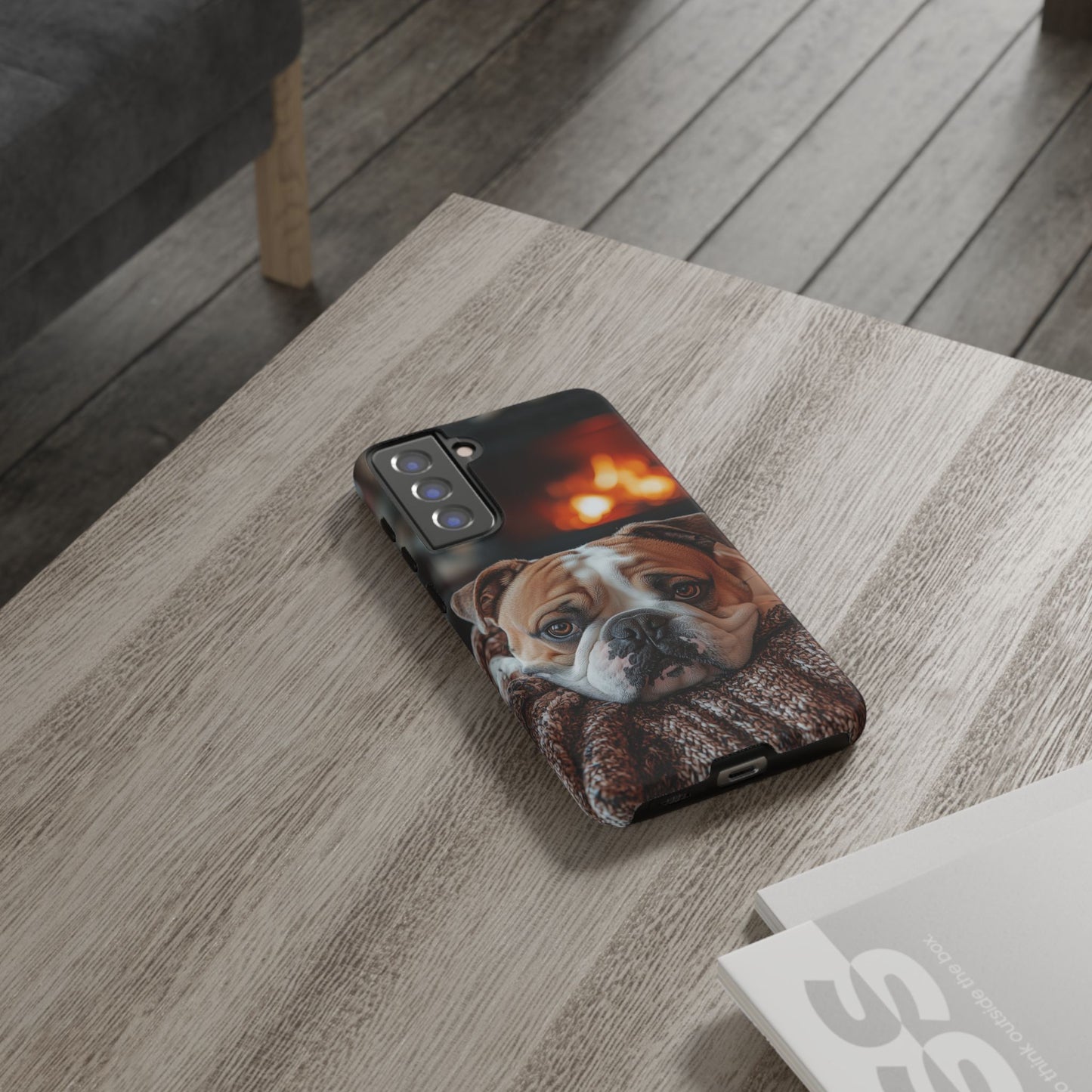 Cozy Bulldog Samsung Galaxy Case – Fireside-Inspired Protective Cover