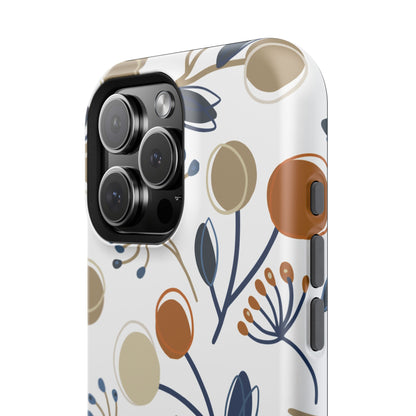 Modern Botanical Berries Tough MagSafe iPhone Case – Earthy Tones & Navy Accents, Shock-Resistant