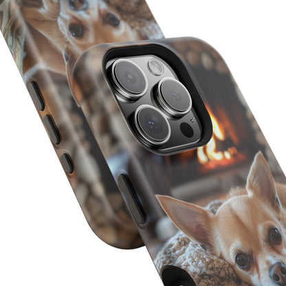 Relaxing Chihuahua by Fireplace MagSafe iPhone Case – Functional and Cozy Design