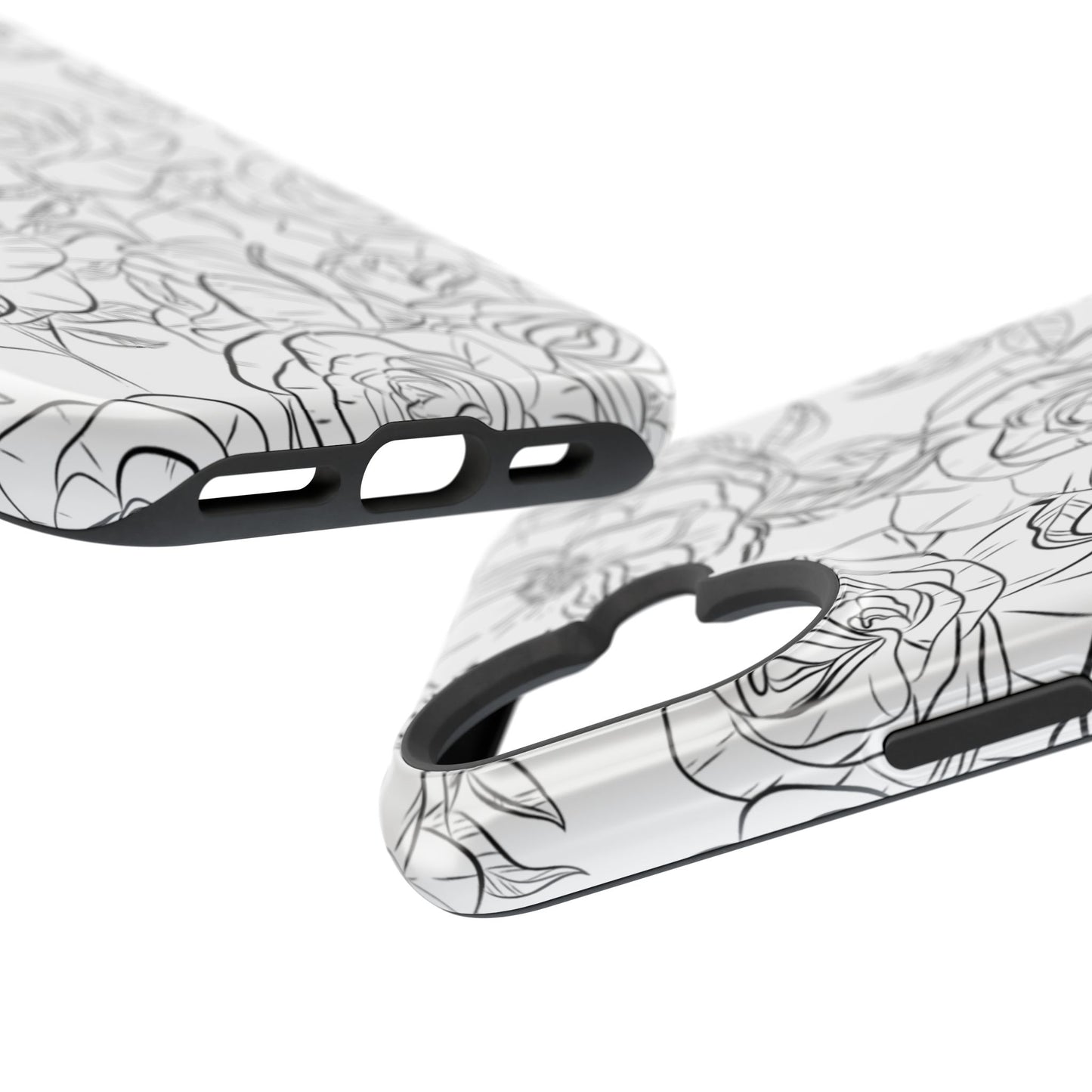 Monochrome Rose Garden Tough MagSafe iPhone Case – Elegant Floral Line Art with Dual-Layer Protection