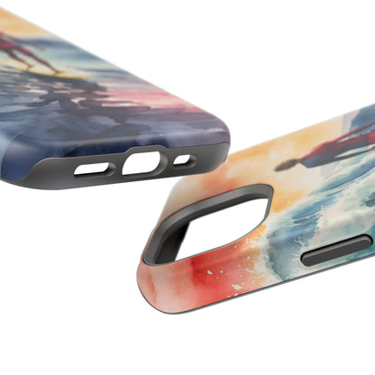 Surfer’s Sunset Wave MagSafe iPhone Case – Vibrant Watercolor Design