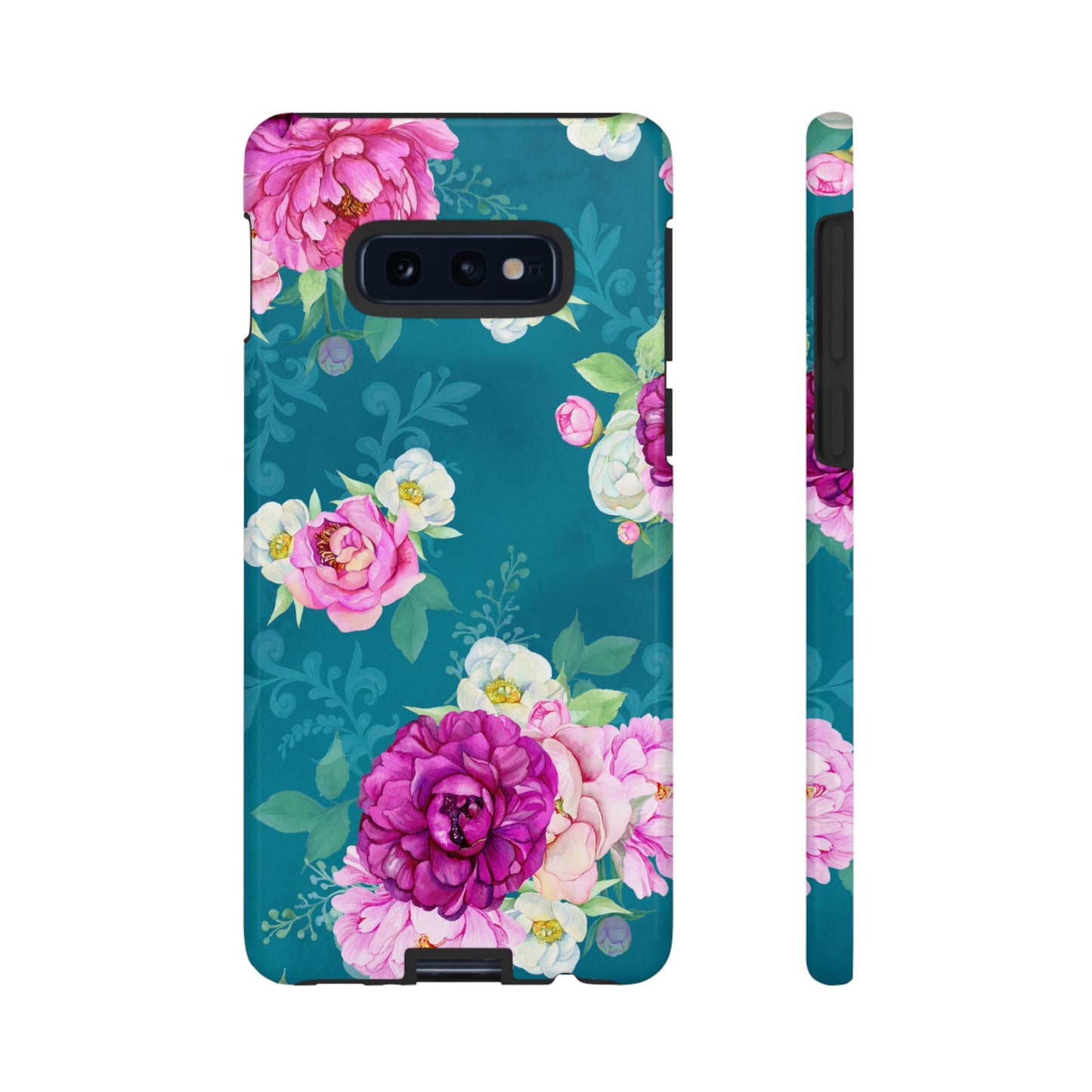 Elegant Peony Bouquet Samsung Galaxy Case – Deep Teal Background with Romantic Floral Design