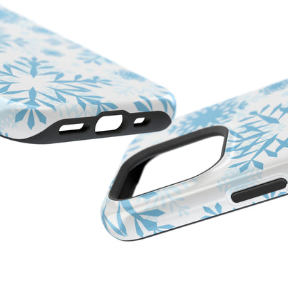 Frosty Blue Snowflakes MagSafe iPhone Case – Shockproof, Smooth Matte Finish, Dual-Layer Design