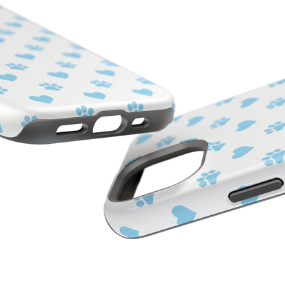 Blue Paw Prints & Hearts – MagSafe iPhone Case with Adorable Pet-Lover Design