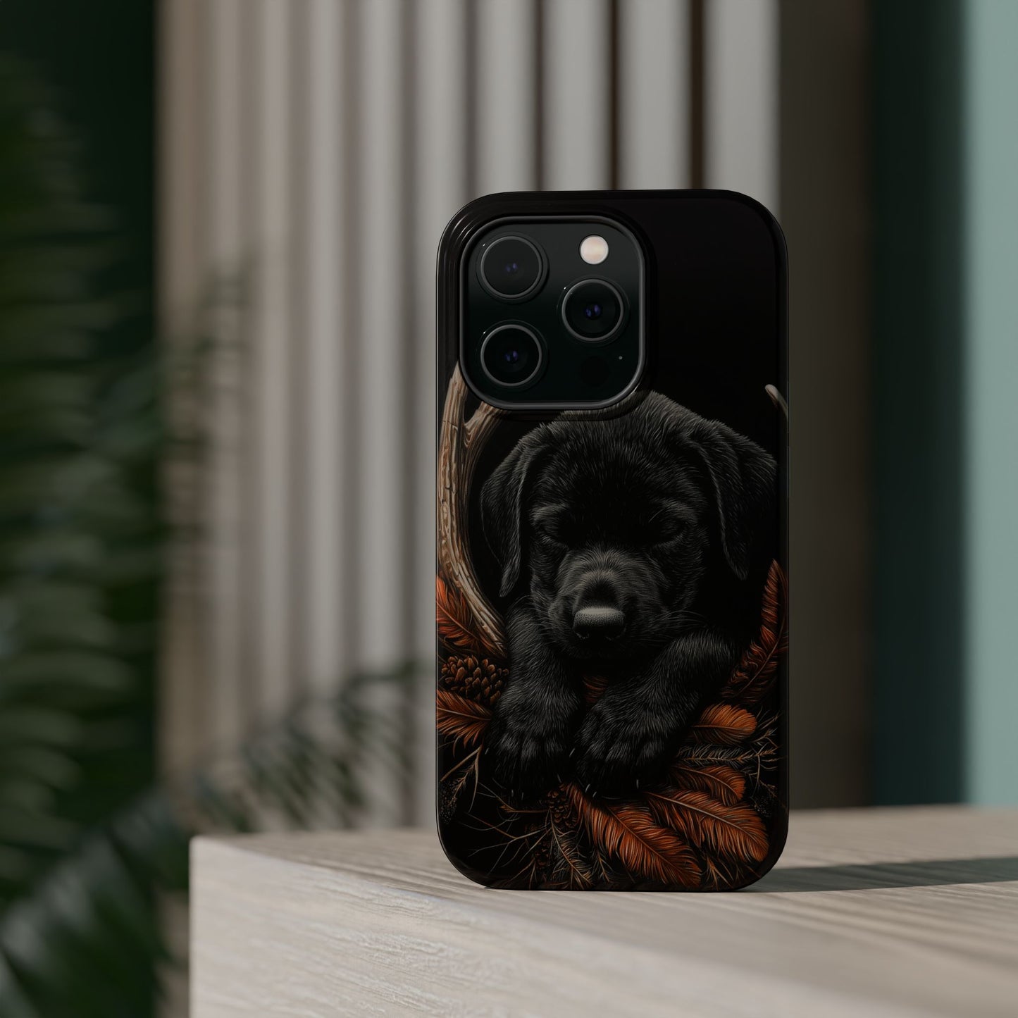 Charming Black Labrador Puppy on Feathers MagSafe iPhone Case