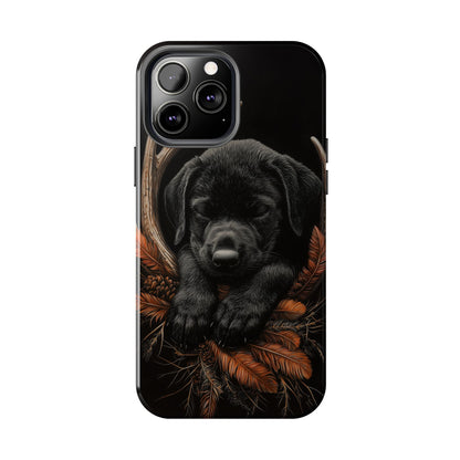 Charming Black Labrador Puppy on Feathers iPhone Case