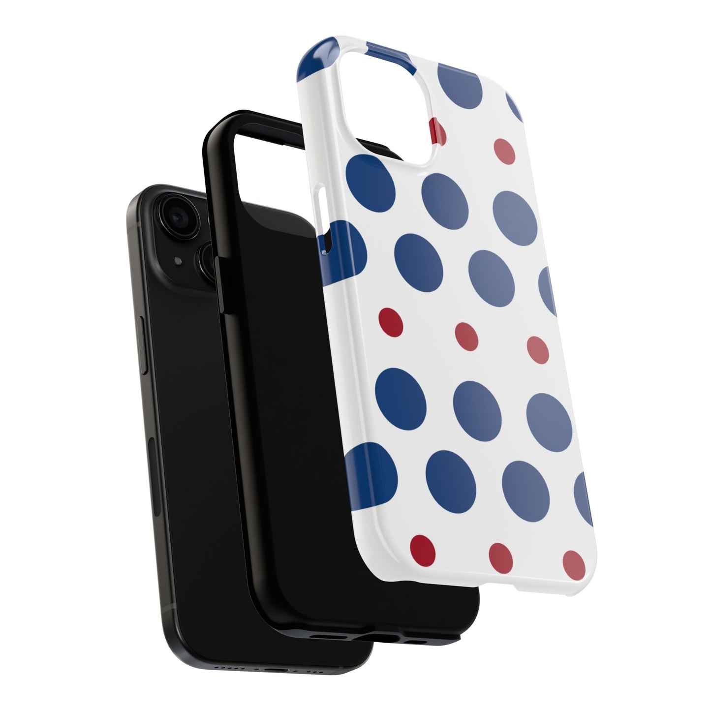 Bold Navy & Red Polka Dot Pattern – iPhone Case