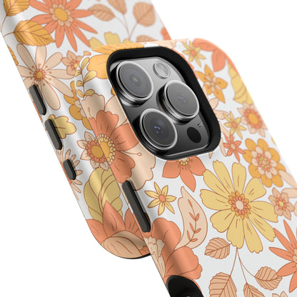 Vintage Floral Bloom MagSafe iPhone Case – Warm Orange & Yellow Retro Flower Design with Matte Finish