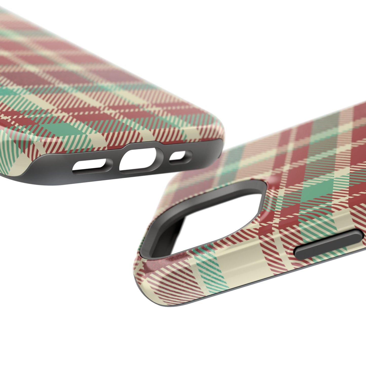 Retro Red & Cream Plaid – MagSafe iPhone Case with Classic Elegance