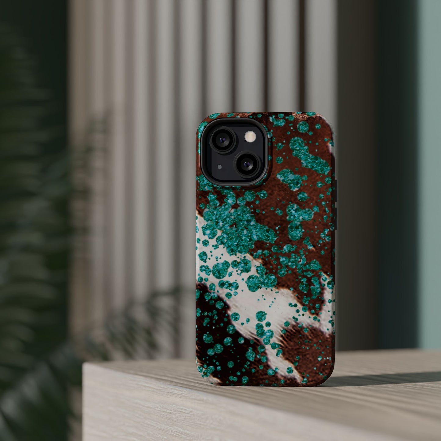 Teal Glitter Cowhide - MagSafe iPhone Series Case