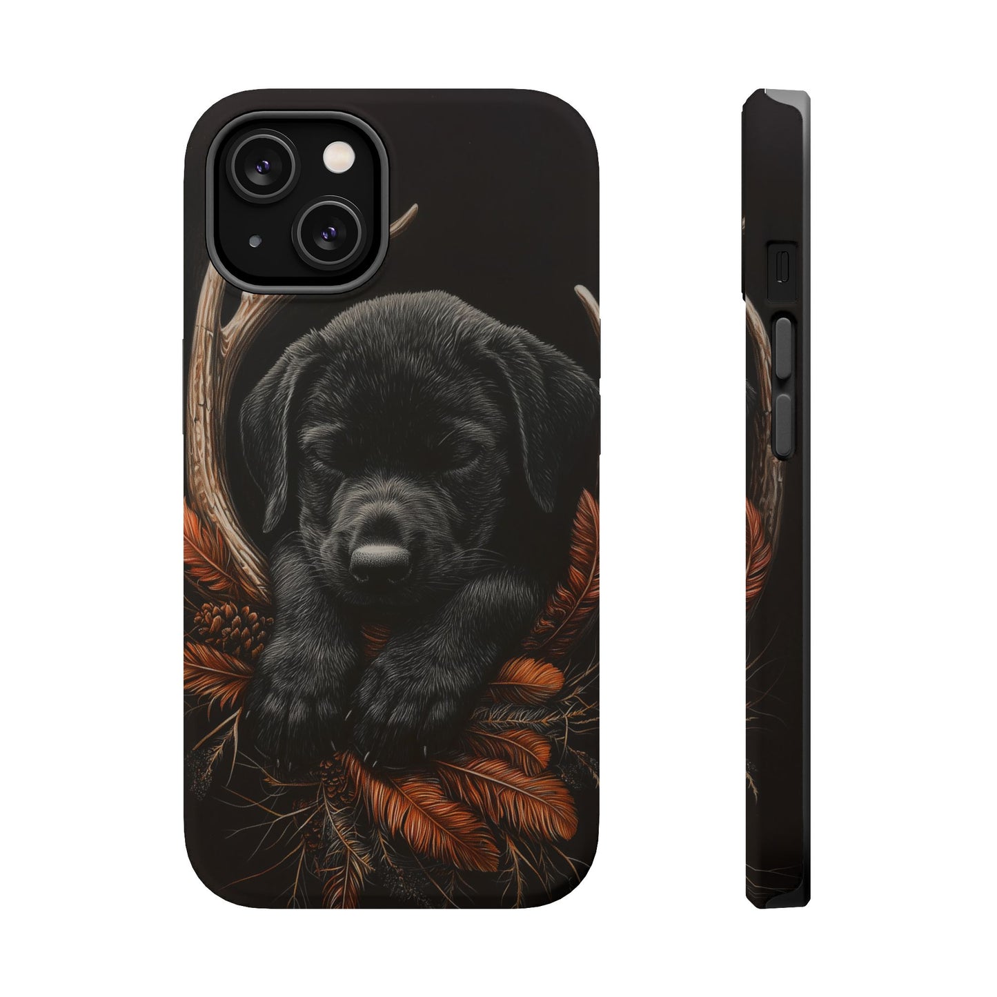 Charming Black Labrador Puppy on Feathers MagSafe iPhone Case