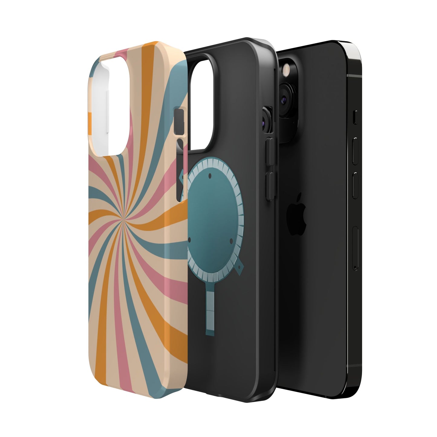 Retro Swirl Pattern MagSafe iPhone Case – Bold 70s Vibe in Pink, Orange, and Orange