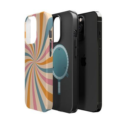 Retro Swirl Pattern MagSafe iPhone Case – Bold 70s Vibe in Pink, Orange, and Orange