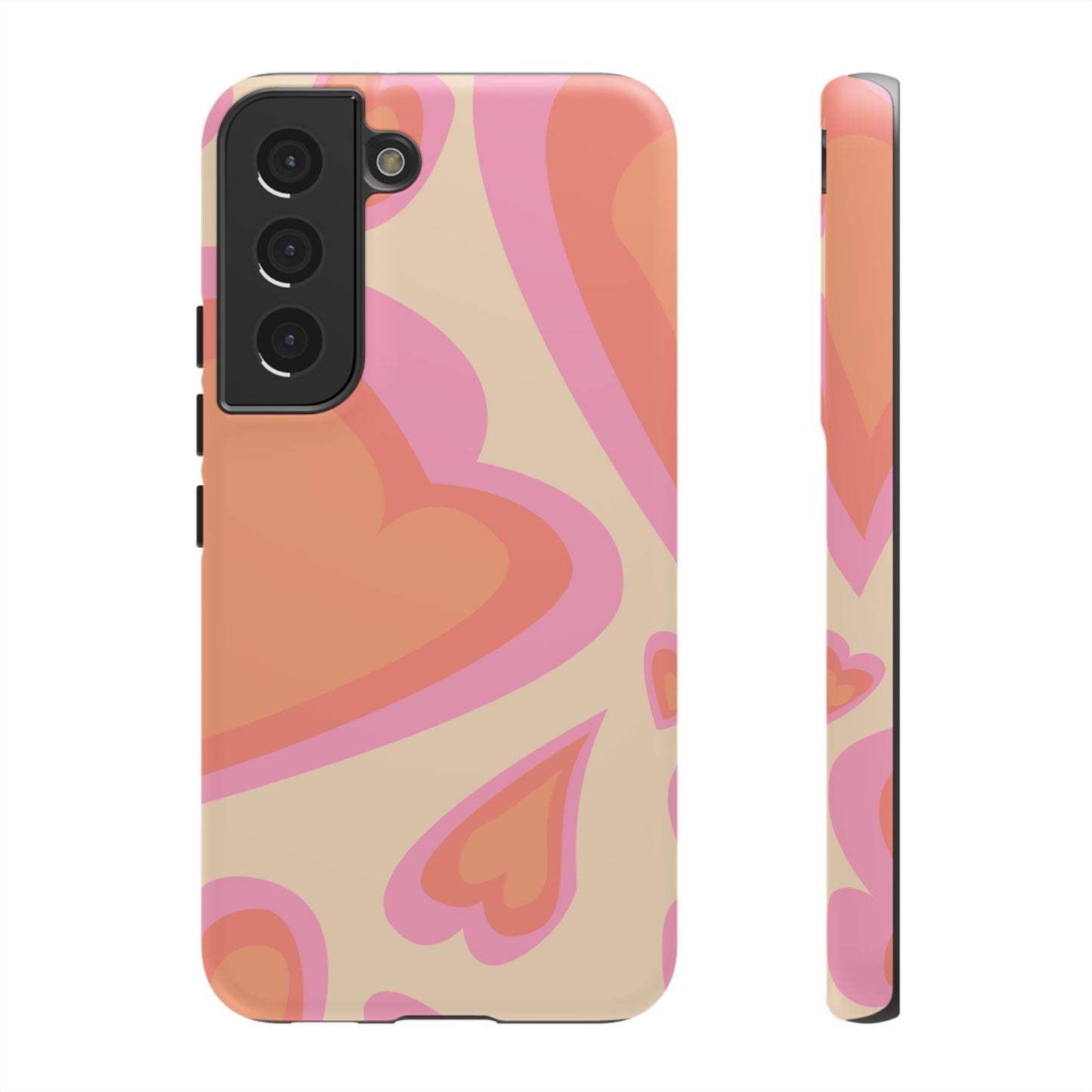 Retro Pink Hearts Samsung Galaxy Case – Shock-Resistant, Matte Finish, Dual-Layer Protection