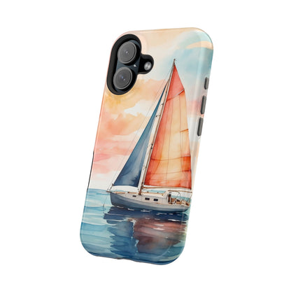 Sunset Sail MagSafe iPhone Case – Watercolor Sailboat and Sky Design