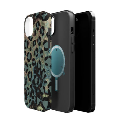 Moody Watercolor Leopard Print Tough MagSafe iPhone Case – Earthy Abstract Pattern with Dual-Layer Protection