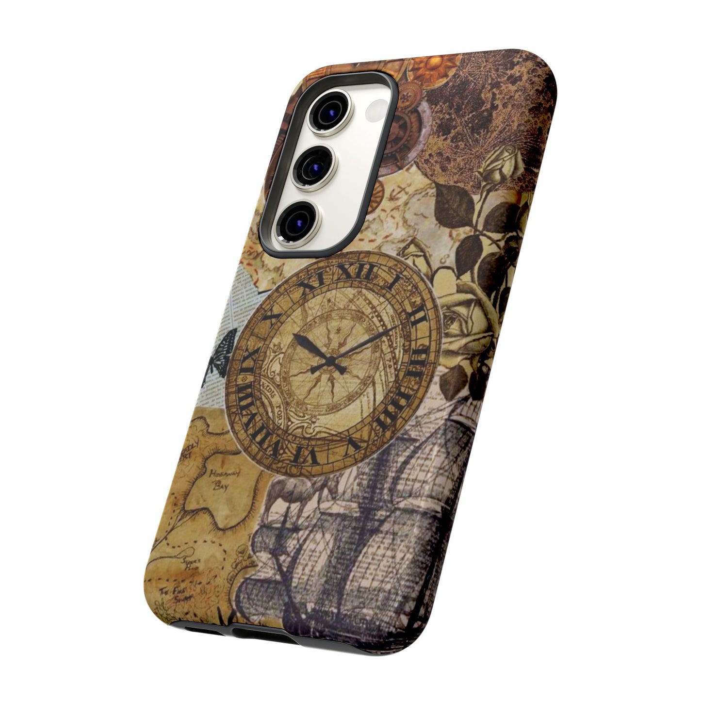 Steampunk Vintage Adventure Samsung Galaxy Case – Dual - Layer Protection with Antique Map and Clock Design - BOGO Cases