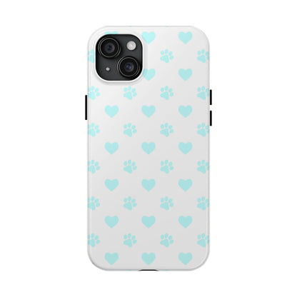 iPhone Case - Aqua Paw Print & Heart Design