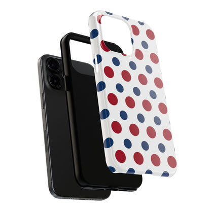 Patriotic Navy, White, and Red Polka Dot iPhone Case