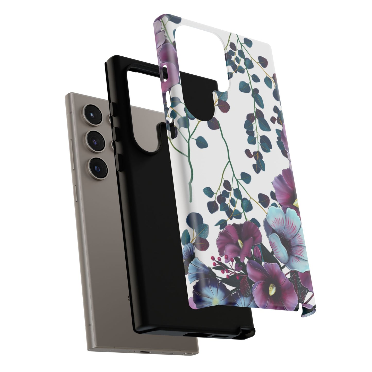 Moody Purple & Teal Floral Samsung Galaxy Series Case – Elegant Botanical Design