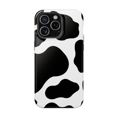 Chic Cow Print Tough Magsafe iPhone Case – Trendy Monochrome Animal Pattern with Dual-Layer Protection