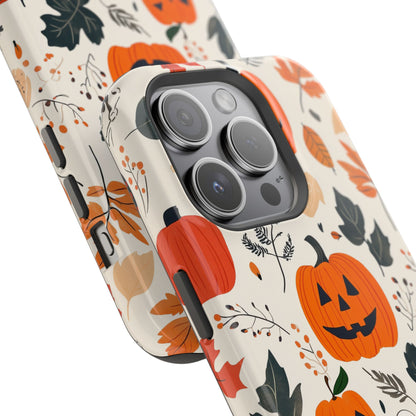 Spooky Pumpkin & Skeleton MagSafe iPhone Case – Halloween Jack-O'-Lantern Design