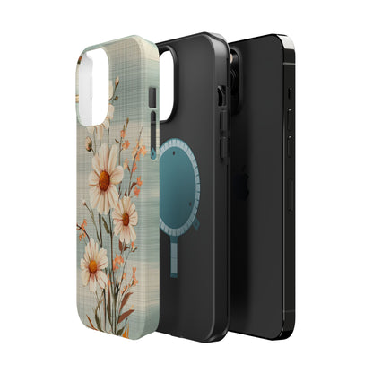 Pastel Green Daisy MagSafe iPhone Case - Floral Plaid Protective Cover