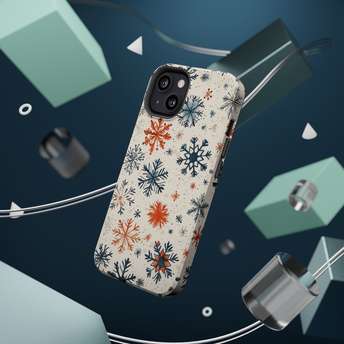 Rustic Orange and Blue Snowflake Pattern – MagSafe iPhone Series Case