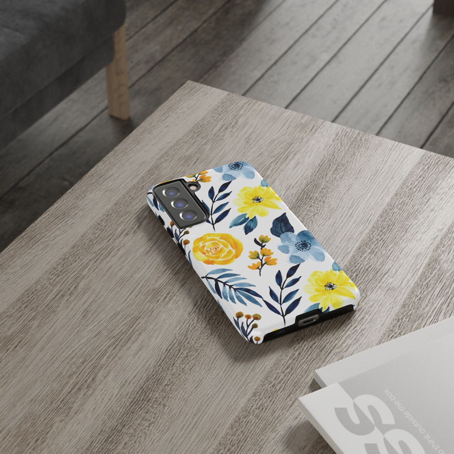 Golden Yellow & Sky Blue Floral – Watercolor Botanical Samsung Galaxy Case