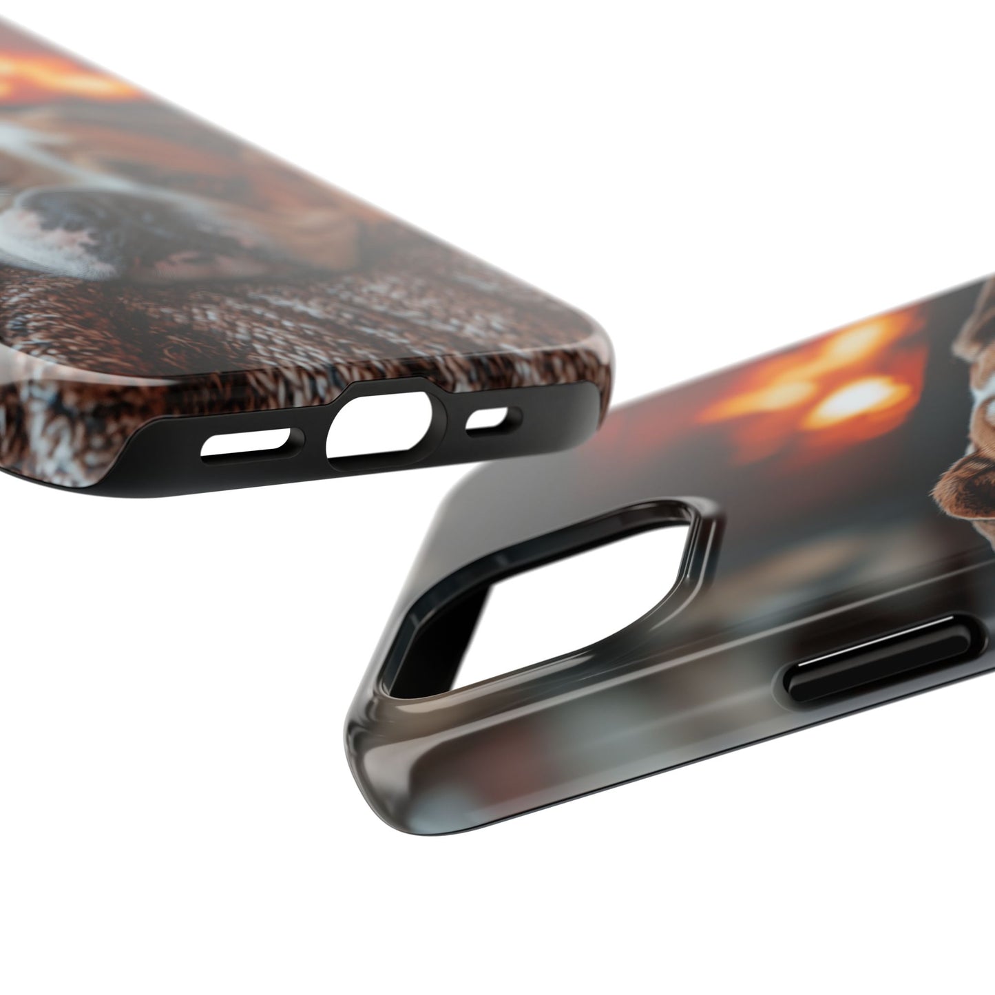 Cozy Bulldog iPhone Case – Fireside-Inspired Protective Cover Description: