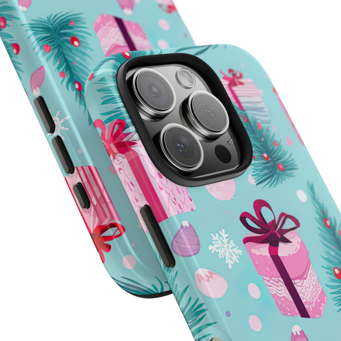 Festive Pink Christmas Gifts and Evergreen iPhone Case – Holiday Theme, Protective Cover