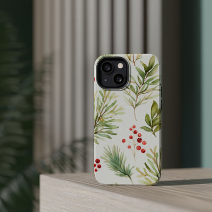 Winter Greenery & Berry Watercolor – MagSafe iPhone Series Case