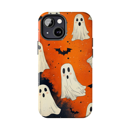 Spooky Ghosts & Bats iPhone Case – Vibrant Orange Halloween Design