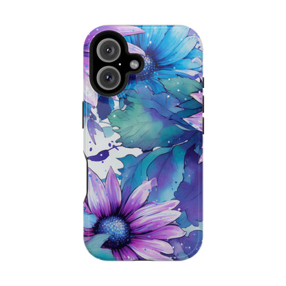 Purple & Teal Watercolor Floral MagSafe iPhone Case - Artistic Flower Design