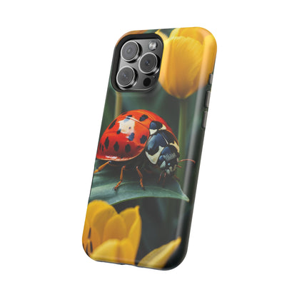 MagSafe iPhone Case: Vibrant Ladybug Amidst a Lush Yellow Flower Garden