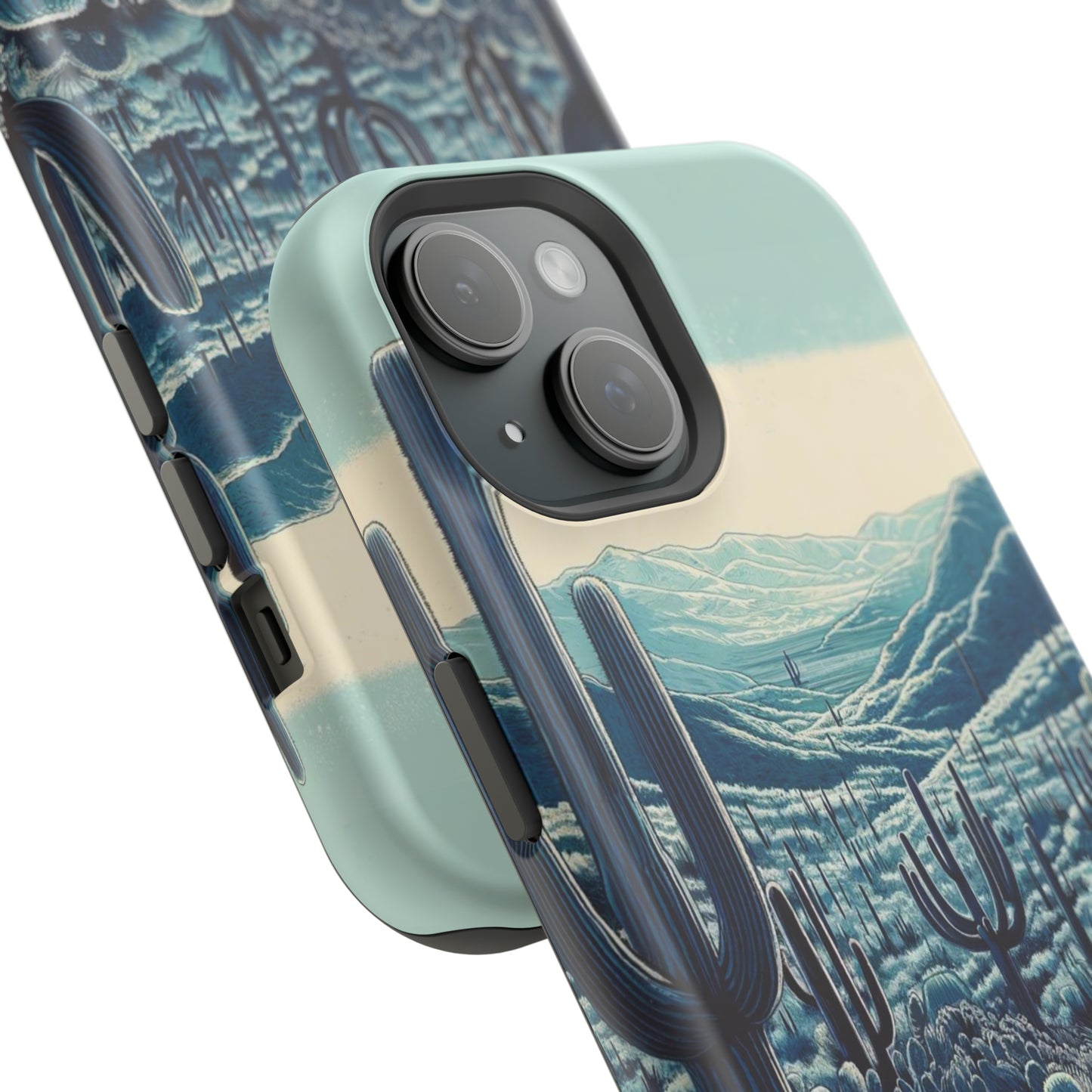 Desert Blues MagSafe Case - Serene Cactus Landscape for iPhone Series 13, 14, & 15