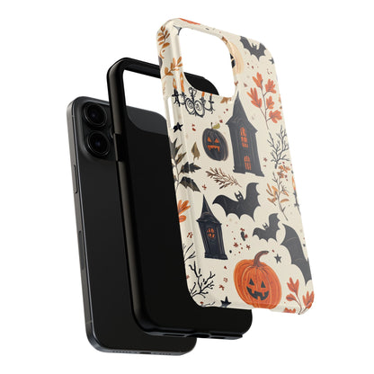 Haunted Halloween iPhone Case – Haunted House, Bats, and Pumpkins Design