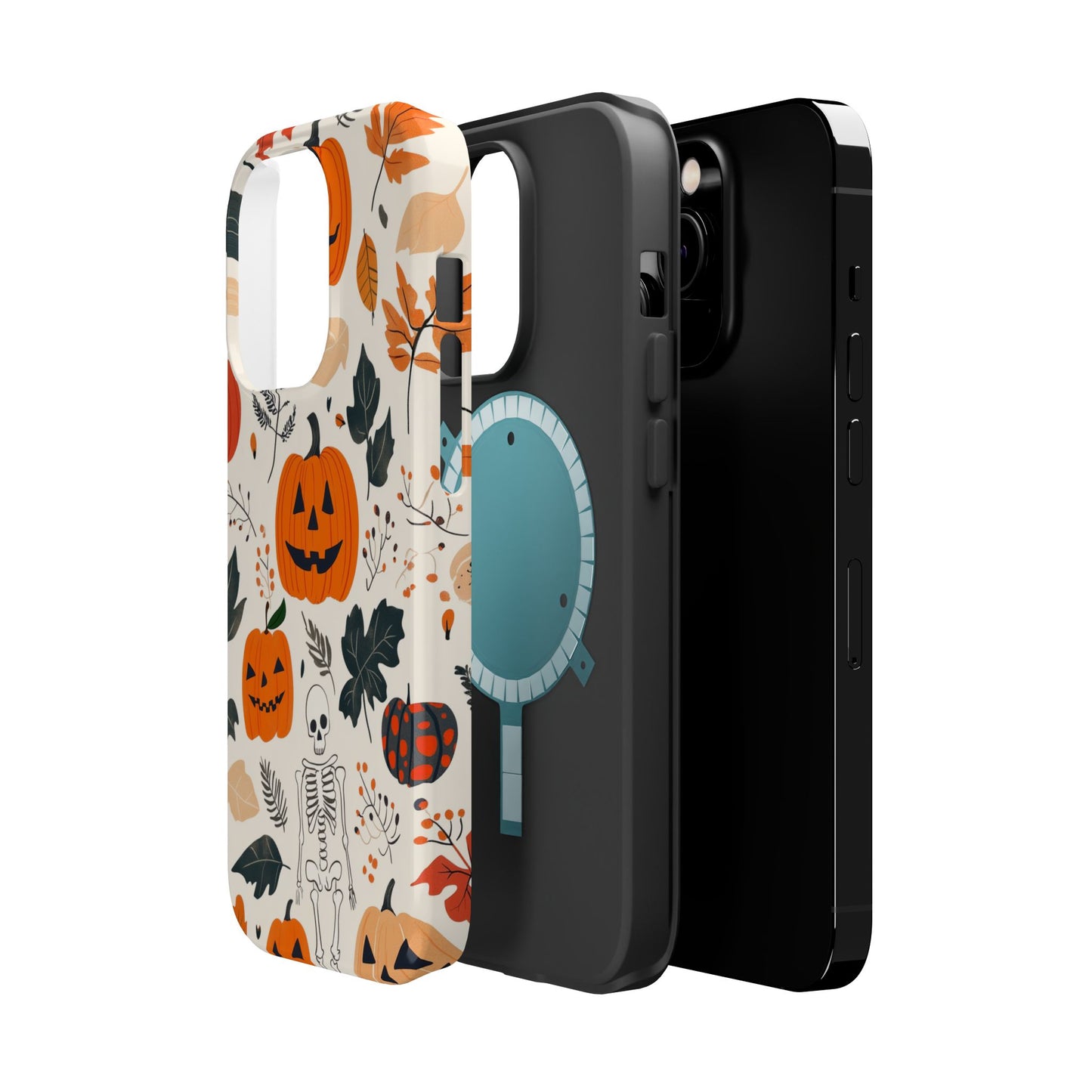 Spooky Pumpkin & Skeleton MagSafe iPhone Case – Halloween Jack-O'-Lantern Design