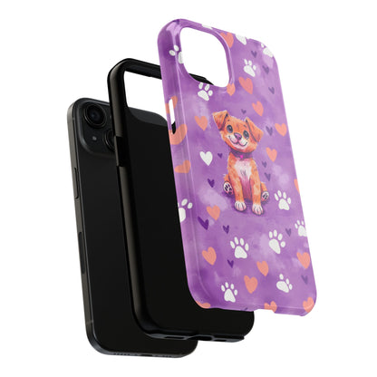 Cute Puppy iPhone Case - Adorable Pet Design with Hearts & Paw Prints, Protective Cover